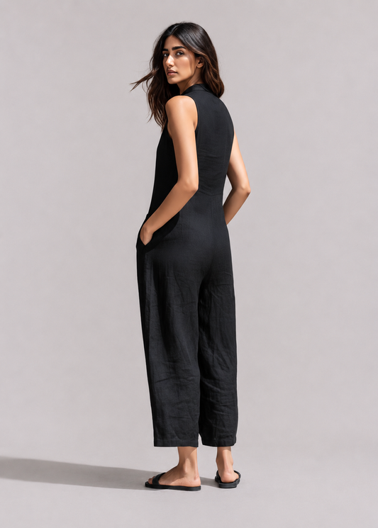 Amelia | Petos minimalistas sin mangas de mezcla de lino con cuello alto y botones