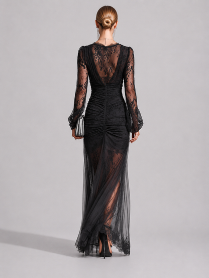 SOFIA | Vestido largo de encaje gris oscuro