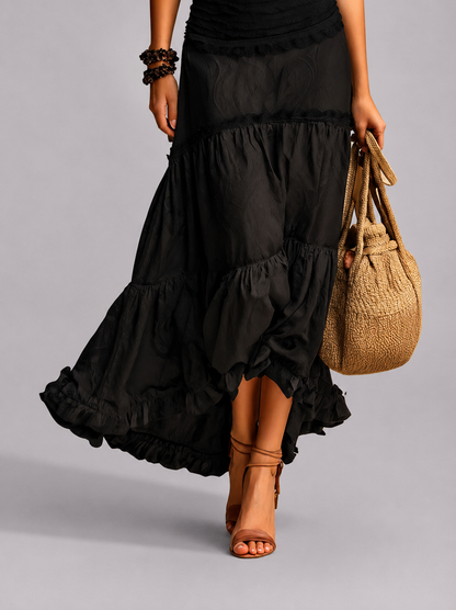 SUSIE | Vestido largo de estilo bohemio con cuello alto y volantes de encaje